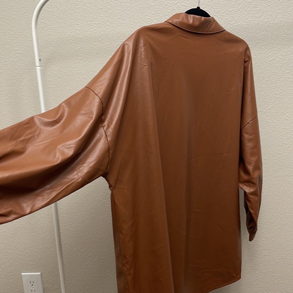 Oversized Brown Pleather Jacket - Picture 8 of 10